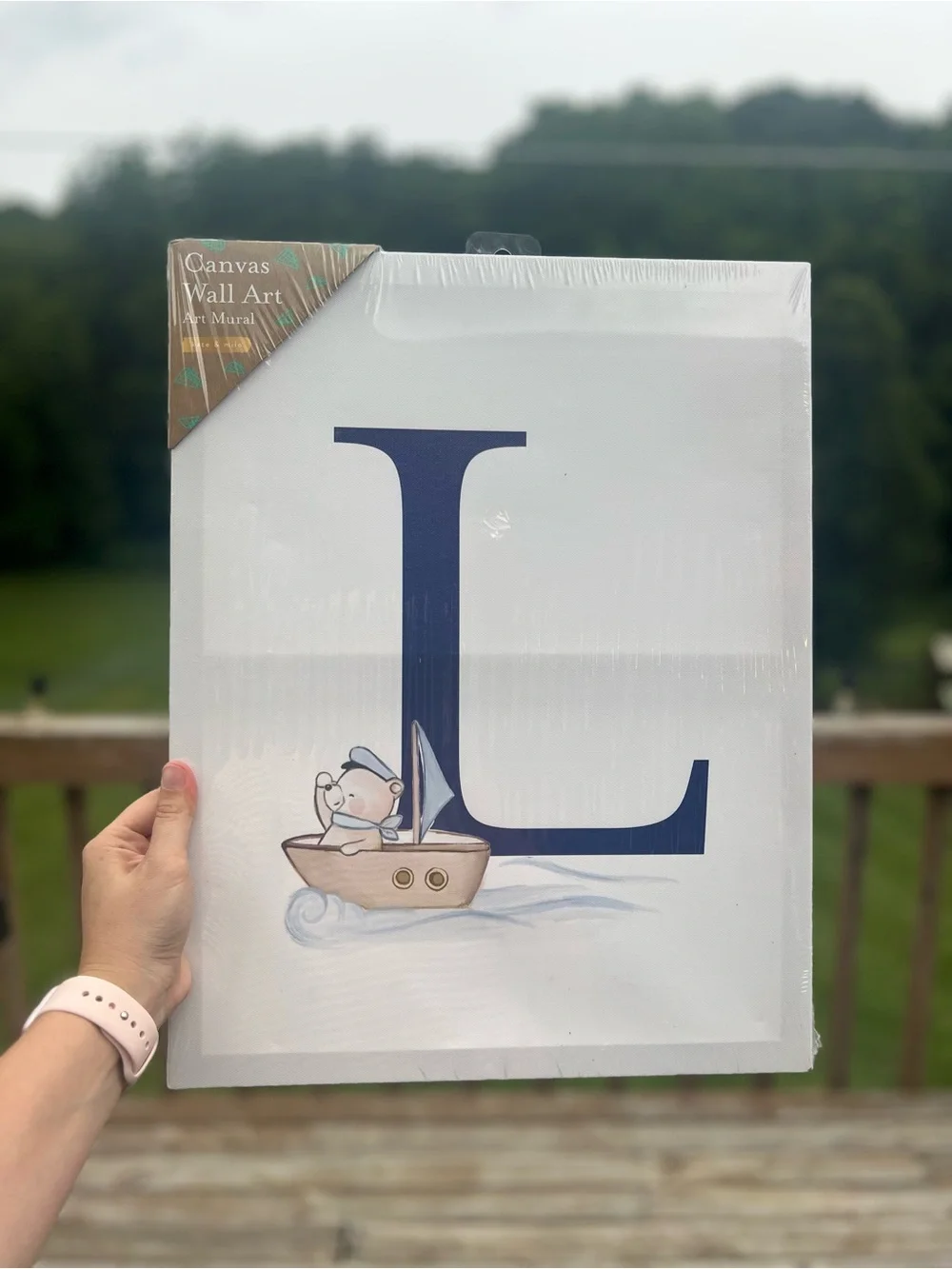 Navy Letter L Canvas Wall Art with Sailboat Nursery Decor 18x14